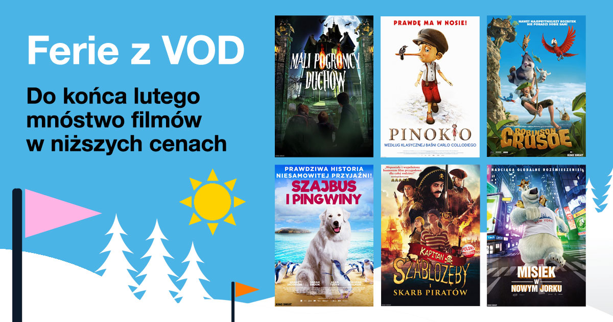 grafika prezentuje tytuly filmow na ferie zimowe w ofercie Orange TV