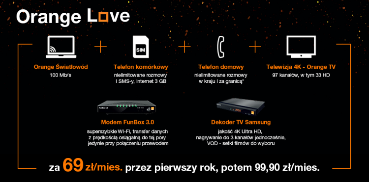 Orange Love - nowa oferta Orange Polska, łącząca światłowód, telewizję 4K telefon komórkowy i stacjonarny