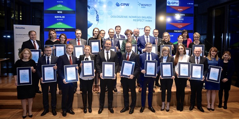 Firmy wchodzące wskład XI edycji Respect Index - zdjęcie z wręczenia dyplomów.