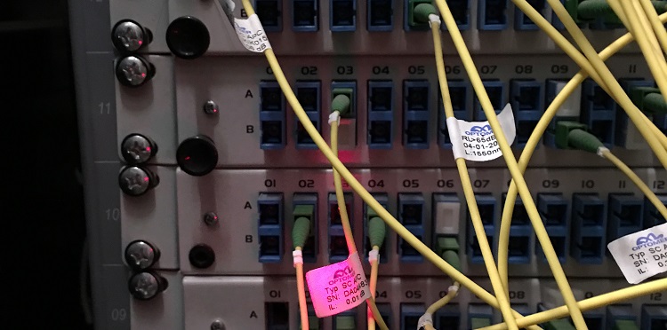 Znajdująca się w piwnicy skrzynka, pozwalająca na podłączanie światłowodów