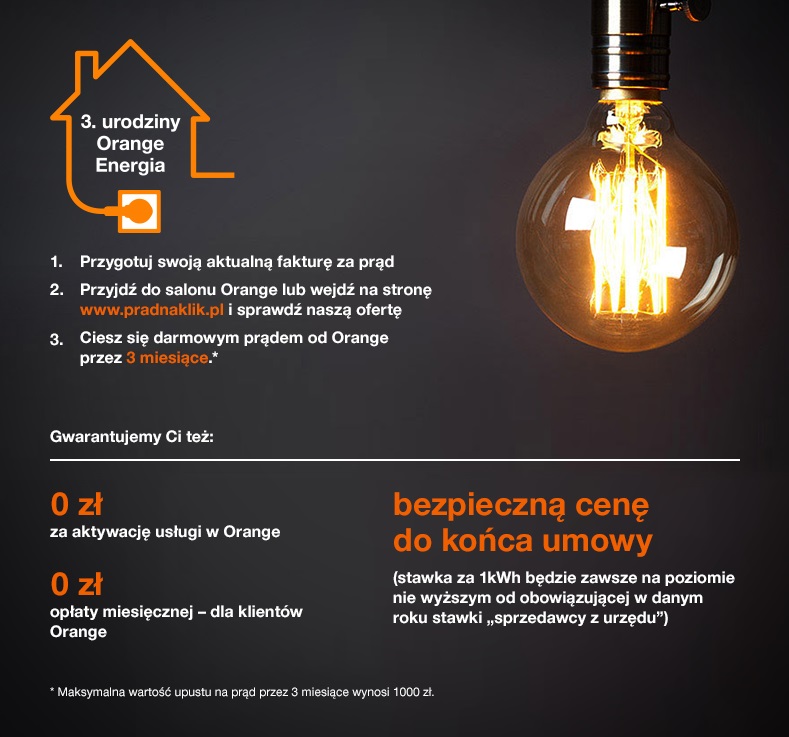 Orange Energia 3 lata i 3 kroki by zacząć kupować prąd od Orange Energii