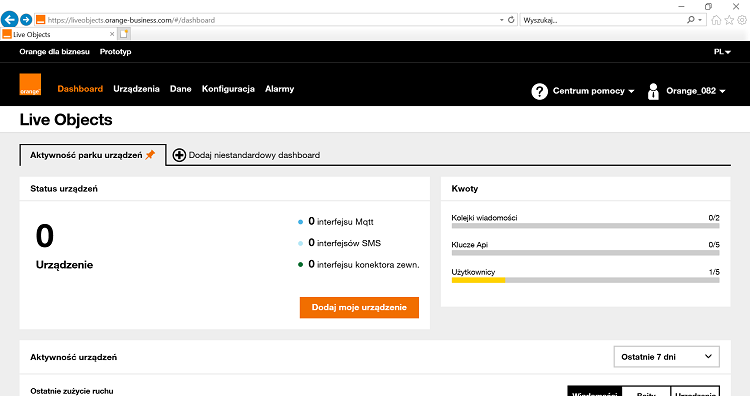 Platforma Live Objects - wygląd platformy