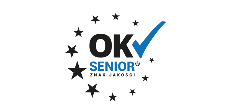 znak certyfikatu - napis OK senior w kole z gwiazdek