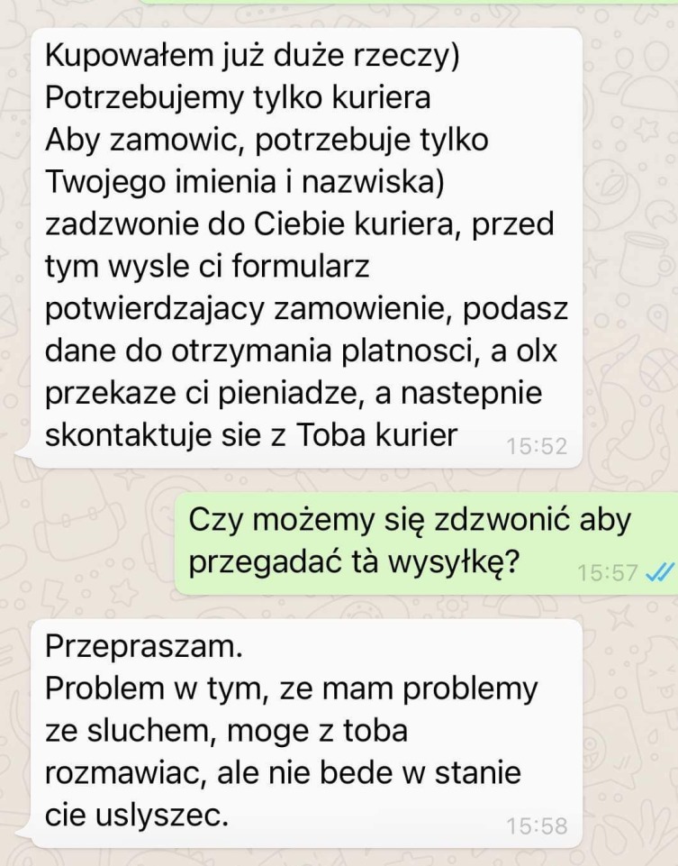 oszuści kontaktują się przez komunikator WhatsApp