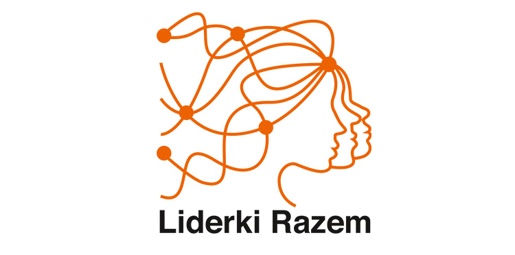 twarz kobieca złożona z pomarańczowych linii i podpis liderki razem